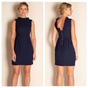 Camilyn Beth Navy Blue Go Go Dress Satin Formal Gold Button Dress 0 FF9